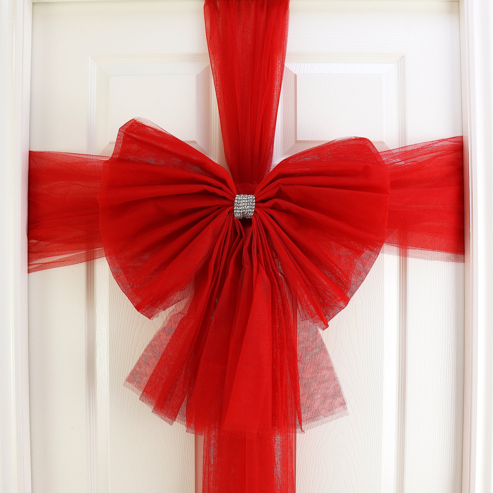 Mr Crimbo Door Bow Christmas Decoration Diamante Red Silver - MrCrimbo.co.uk -XS7224 - Red -bow for door